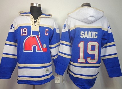 Old Time Hockey Quebec Nordiques #19 Joe Sakic Navy Blue Hoodie