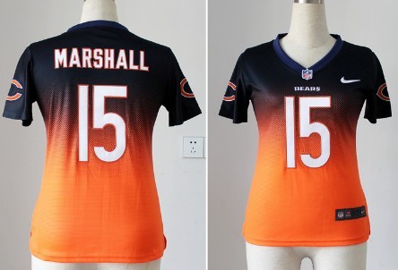 Nike Chicago Bears #15 Brandon Marshall Blue/Orange Fadeaway Womens Jersey 