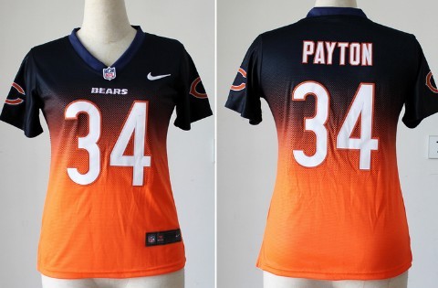 Nike Chicago Bears #34 Walter Payton Blue/Orange Fadeaway Womens Jersey 