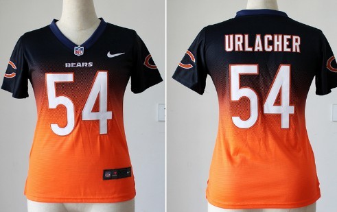 Nike Chicago Bears #54 Brian Urlacher Blue/Orange Fadeaway Womens Jersey 