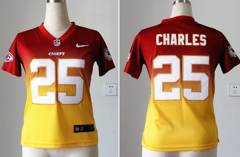Nike Kansas City Chiefs #25 Jamaal Charles Red/Yellow Fadeaway Womens Jersey 