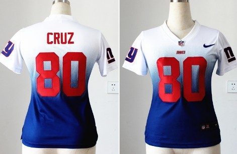 Nike New York Giants #80 Victor Cruz White/Blue Fadeaway Womens Jersey 