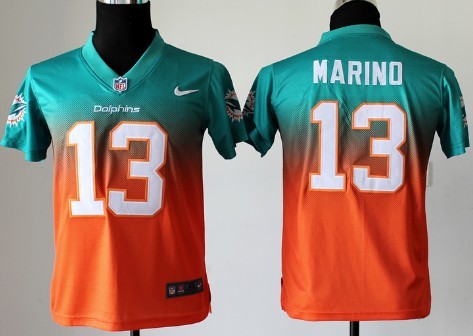 Nike Miami Dolphins #13 Dan Marino Green/Orange Fadeaway Kids Jersey 