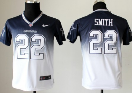 Nike Dallas Cowboys #22 Emmitt Smith Blue/White  Fadeaway Kids Jersey 