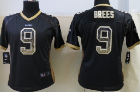 Nike New Orleans Saints #9 Drew Brees Drift Fashion Black Womens Jersey 
