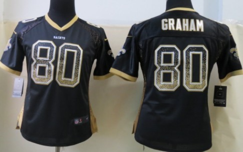 Nike New Orleans Saints #80 Jimmy Graham Drift Fashion Black Womens Jersey 