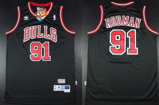 Chicago Bulls #91 Dennis Rodman Black With Bulls Throwback Swingman Jersey 