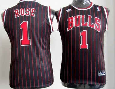 Chicago Bulls #1 Derrick Rose Black Pinstripe Kids Jersey 