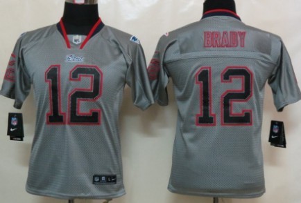 Nike New England Patriots #12 Tom Brady Lights Out Gray Kids Jersey 