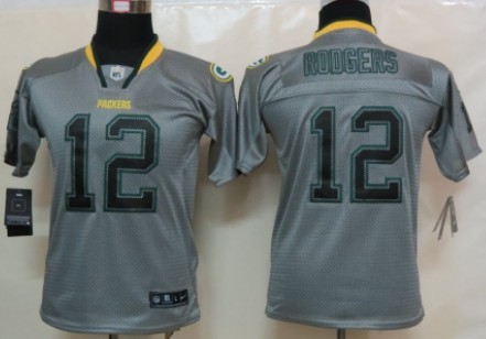 Nike Green Bay Packers #12 Aaron Rodgers Lights Out Gray Kids Jersey 