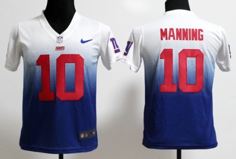 Nike New York Giants #10 Eli Manning White/Blue Fadeaway Kids Jersey 