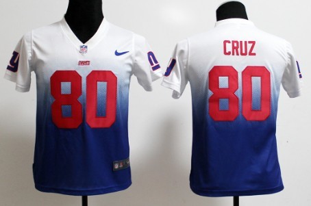 Nike New York Giants #80 Victor Cruz White/Blue Fadeaway Kids Jersey 