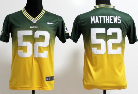 Nike Green Bay Packers #52 Clay Matthews Green/Yellow Fadeaway Kids Jersey 