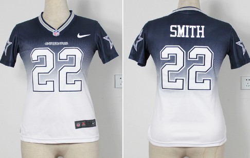 Nike Dallas Cowboys #22 Emmitt Smith Blue/White Fadeaway Womens Jersey 