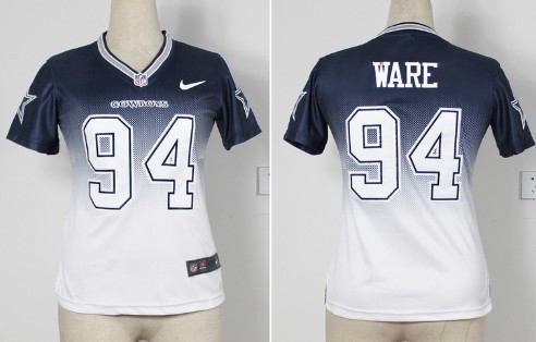 Nike Dallas Cowboys #94 DeMarcus Ware Blue/White Fadeaway Womens Jersey