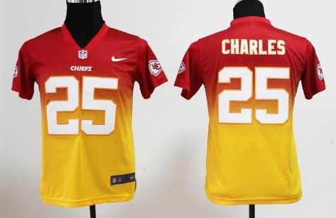 Nike Kansas City Chiefs #25 Jamaal Charles Red/Yellow Fadeaway Kids Jersey 