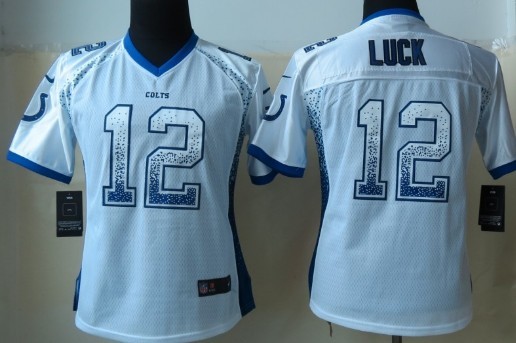 Nike Indianapolis Colts #12 Andrew Luck Drift Fashion White Womens Jersey