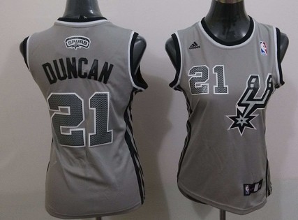 San Antonio Spurs #21 Tim Duncan Gray Womens Jersey