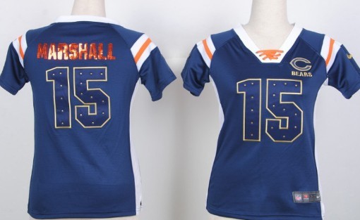 Nike Chicago Bears #15 Brandon Marshall Drilling Sequins Blue Womens Jersey