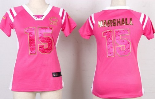 Nike Chicago Bears #15 Brandon Marshall Drilling Sequins Pink Womens Jersey
