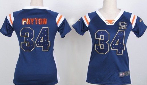Nike Chicago Bears #34 Walter Payton Drilling Sequins Blue Womens Jersey
