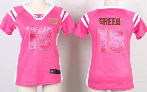 Nike Cincinnati Bengals #18 A.J. Green Drilling Sequins Pink Womens Jersey
