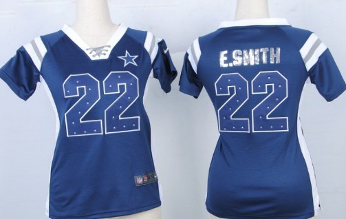 Nike Dallas Cowboys #22 Emmitt Smith Drilling Sequins Blue Womens Jersey