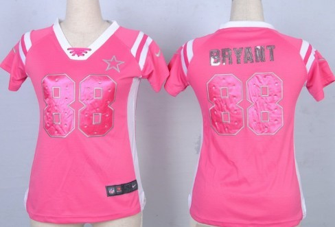 Nike Dallas Cowboys #88 Dez Bryant Drilling Sequins Pink Womens Jersey