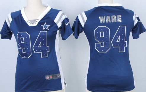 Nike Dallas Cowboys #94 DeMarcus Ware Drilling Sequins Blue Womens Jersey