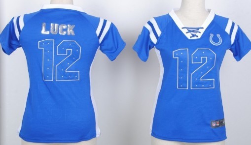 Nike Indianapolis Colts #12 Andrew Luck Drilling Sequins Blue Womens Jersey