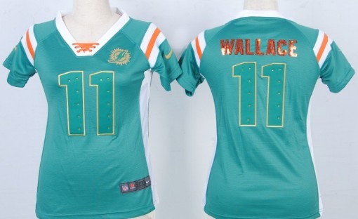 Nike Miami Dolphins #11 Mike Wallace Drilling Sequins Green Womens Jersey
