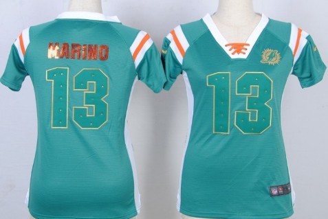 Nike Miami Dolphins #13 Dan Marino Drilling Sequins Green Womens Jersey
