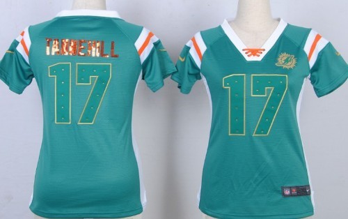 Nike Miami Dolphins #17 Ryan Tannehill Drilling Sequins Green Womens Jersey
