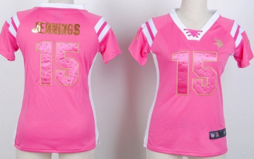 Nike Minnesota Vikings #15 Greg Jennings Drilling Sequins Pink Womens Jersey