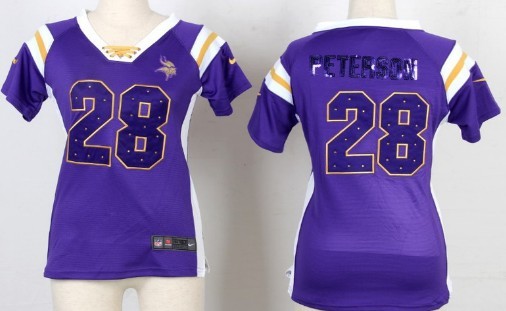 Nike Minnesota Vikings #28 Adrian Peterson Drilling Sequins Purple Womens Jersey