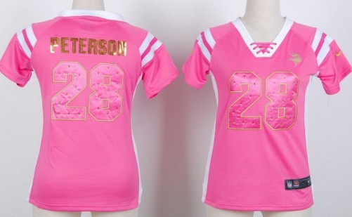 Nike Minnesota Vikings #28 Adrian Peterson Drilling Sequins Pink Womens Jersey