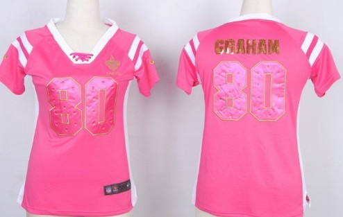 Nike New Orleans Saints #80 Jimmy Graham Drilling Sequins Pink Womens Jersey