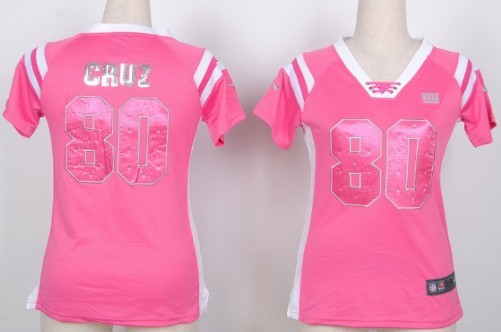 Nike New York Giants #80 Victor Cruz Drilling Sequins Pink Womens Jersey