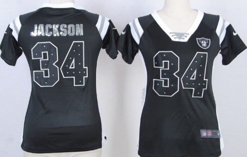 Nike Oakland Raiders #34 Bo Jackson Drilling Sequins Black Womens Jersey