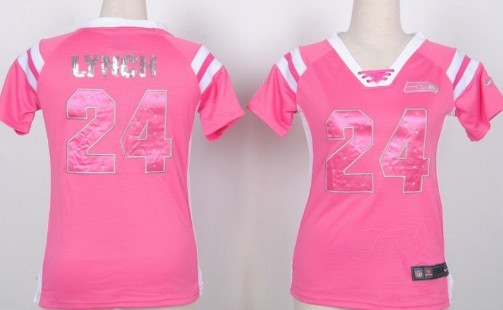 Nike Seattle Seahawks #24 Marshawn Lynch Drilling Sequins Pink Womens Jersey