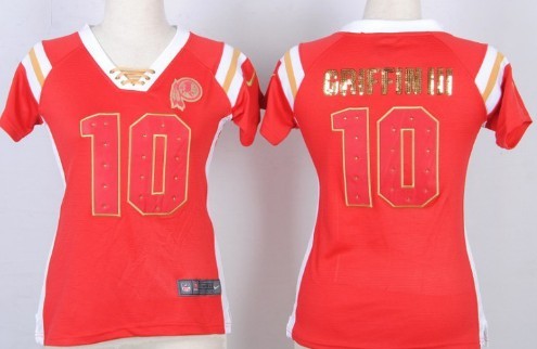 Nike Washington Redskins #10 Robert Griffin III Drilling Sequins Red Womens Jersey