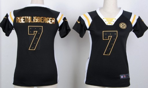 Nike Pittsburgh Steelers #7 Ben Roethlisberger Drilling Sequins Black Womens Jersey