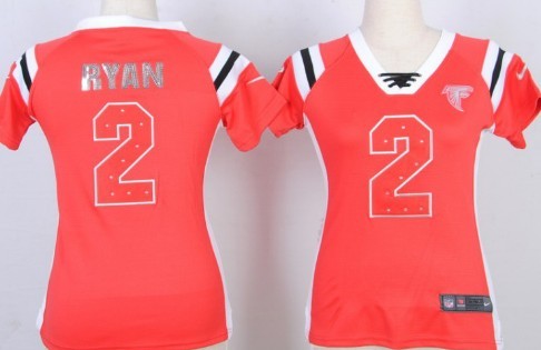 Nike Atlanta Falcons #2 Matt Ryan Drilling Sequins Red Womens Jersey
