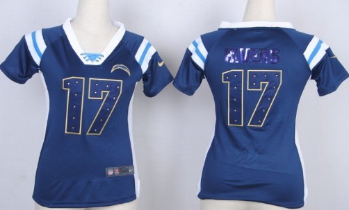 Nike San Diego Chargers #17 Philip Rivers Drilling Sequins Navy Blue Womens Jersey