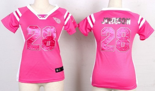 Nike Tennessee Titans #28 Chris Johnson Drilling Sequins Pink Womens Jersey 