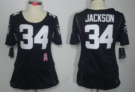 Nike Oakland Raiders #34 Bo Jackson Breast Cancer Awareness Black Womens Jersey 