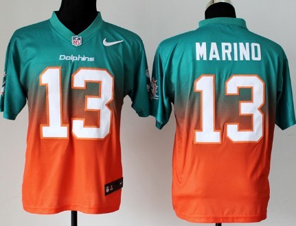 Nike Miami Dolphins #13 Dan Marino Green/Orange Fadeaway Elite Jersey 