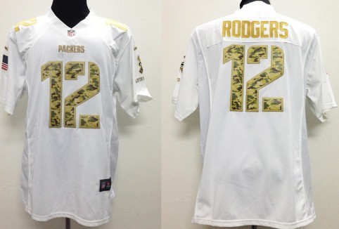 Nike Green Bay Packers #12 Aaron Rodgers Salute to Service White Game Jersey