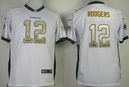 Nike Green Bay Packers #12 Aaron Rodgers Drift Fashion White Kids Jersey 