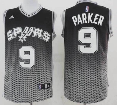 San Antonio Spurs #9 Tony Parker Black/White Resonate Fashion Jersey